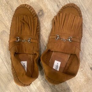 Broncy Donkey Brown Suede Fringe Loafers with Metal Bit